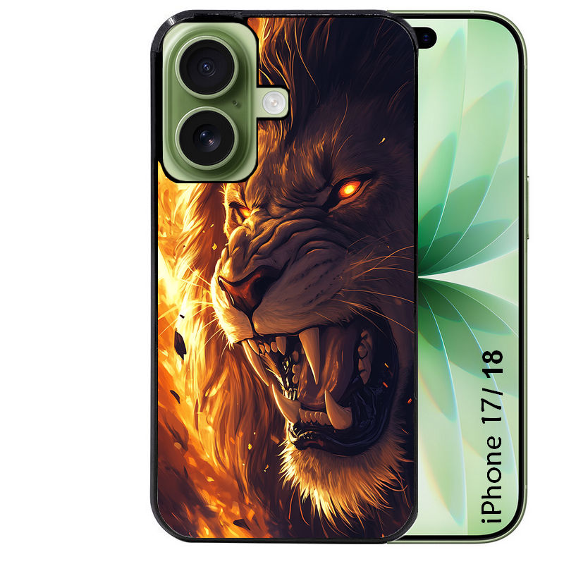 Coque pour Iphone 18 / PRO / PRO MAX / 18E lion flamme