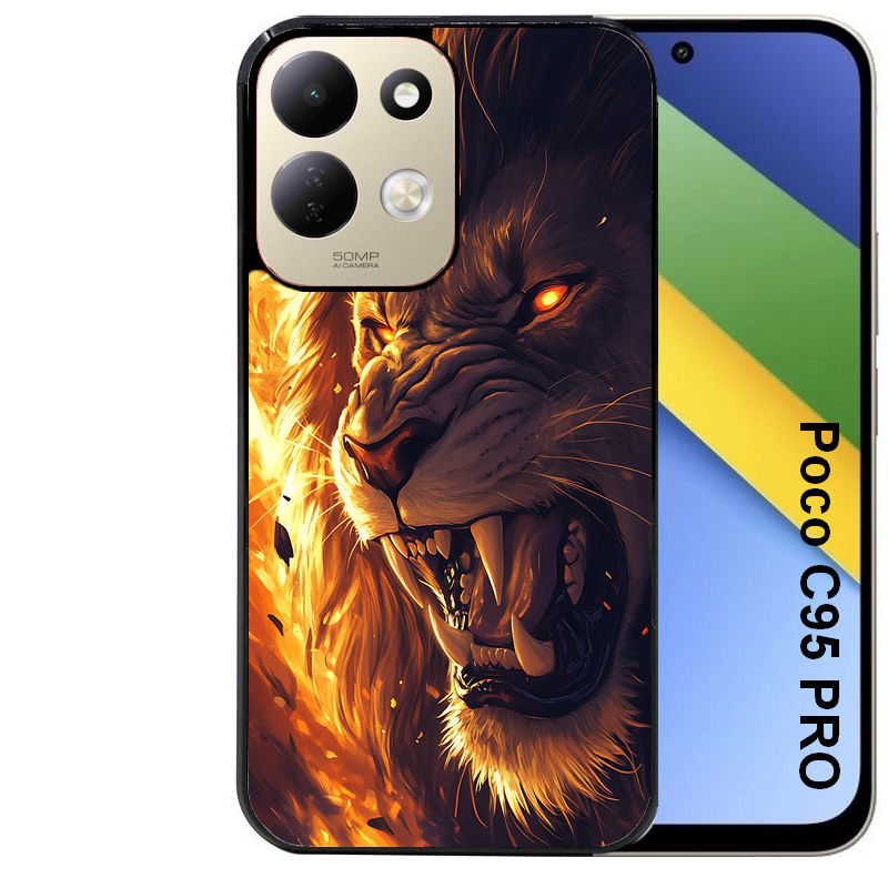 Coque pour POCO C95 PRO lion flamme