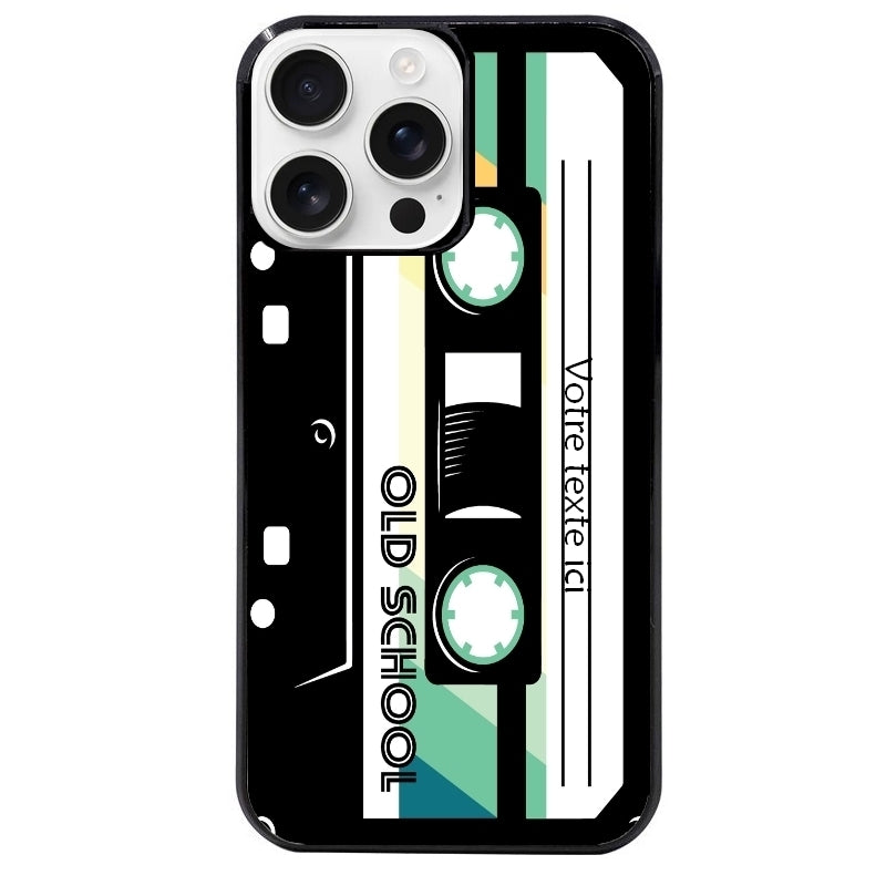 Coque noire taperso pour Iphone 16 16E PLUS MAX PRO personnalisable avec motif cassette vintage protection antichoc personnalisée