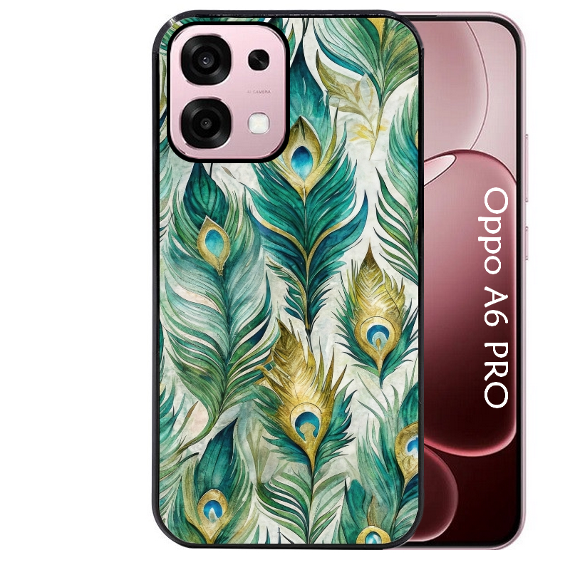 Coque noire taperso pour OPPO A6 PRO 4G et 5G avec motif paon plumes protection antichoc personnalisée