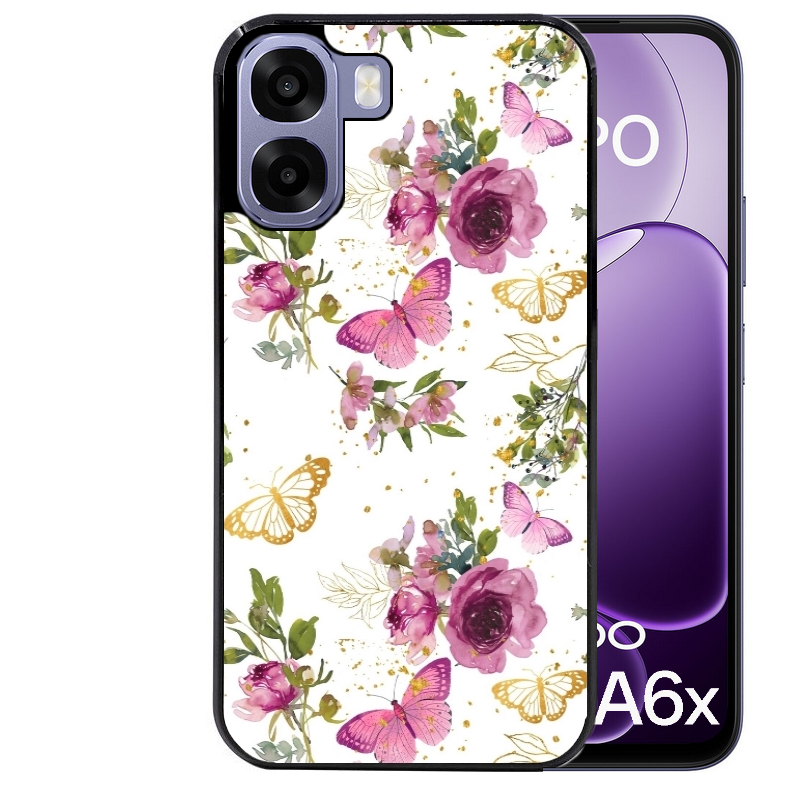 Coque noire taperso pour OPPO A6 A6X 4G et 5G avec motif fleur et papillon protection antichoc personnalisée