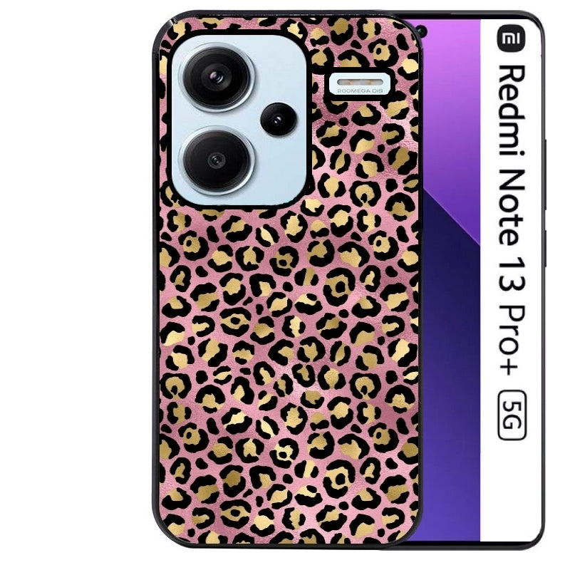 Coque noire taperso pour Redmi Note 13 PRO PLUS 5G avec motif leopard rose protection antichoc personnalisée