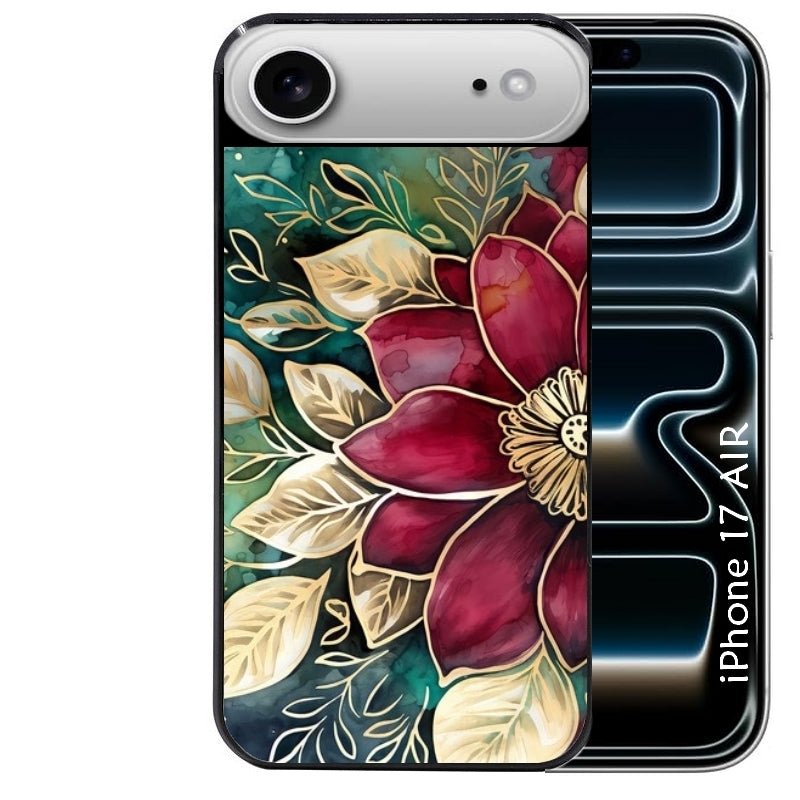 Coque noire taperso pour Iphone 17 17E AIR MAX PRO avec motif fleur poinsettia style noel protection antichoc personnalisée