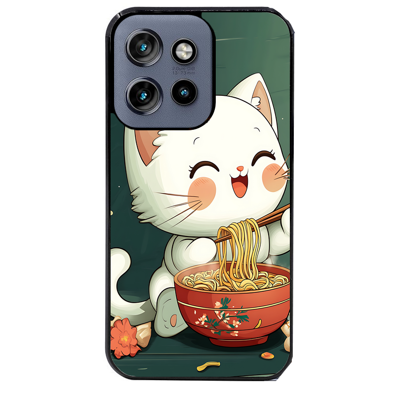 Coque noire taperso pour Moto Edge 60 et Neo Fusion Pro avec motif chat ramen nuage protection antichoc personnalisée