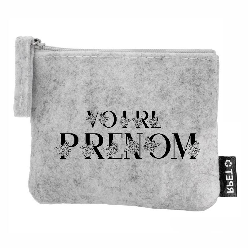 Porte monnaie personnalisé avec votre prenom floral en feutrine en feutrine