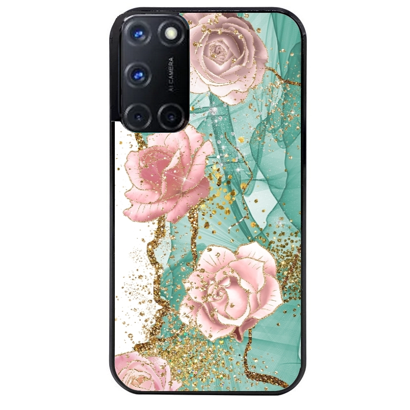 Coque noire taperso pour OPPO Reno 8 LITE avec motif marbre fleur turquoise protection antichoc personnalisée