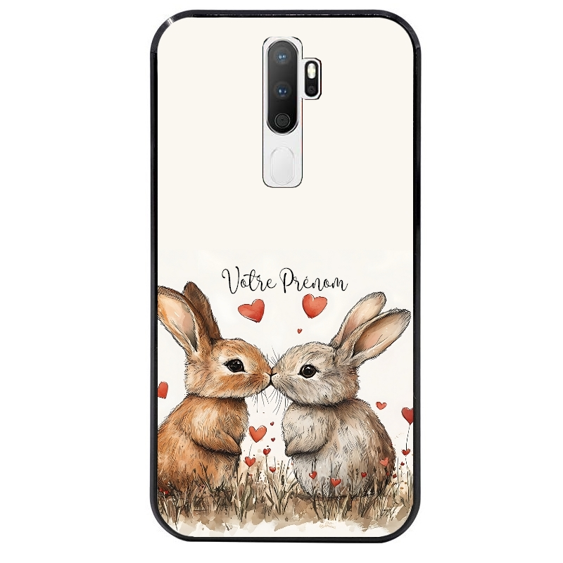 Coque noire taperso pour OPPO A5 A9 2020 avec motif lapin coeur avec prenom protection antichoc personnalisée