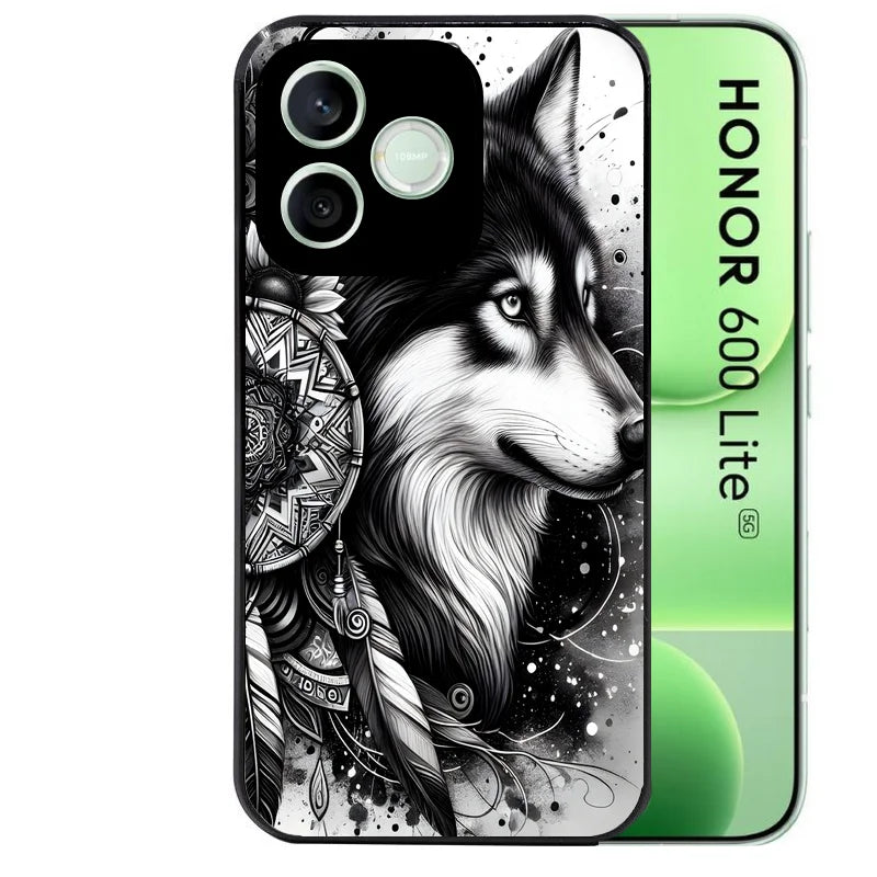 Coque noire pour Honor 600 LITE avec motif loup dreamcatcher protection antichoc personnalisée
