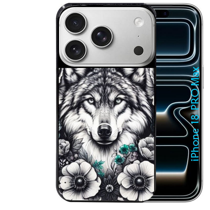 Coque pour Iphone 18 / PRO / PRO MAX / 18E loup et fleur