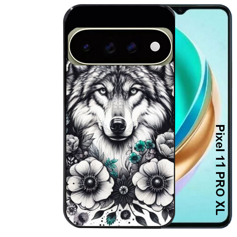Coque pour Pixel 10 / 11 / PRO / XL loup et fleur