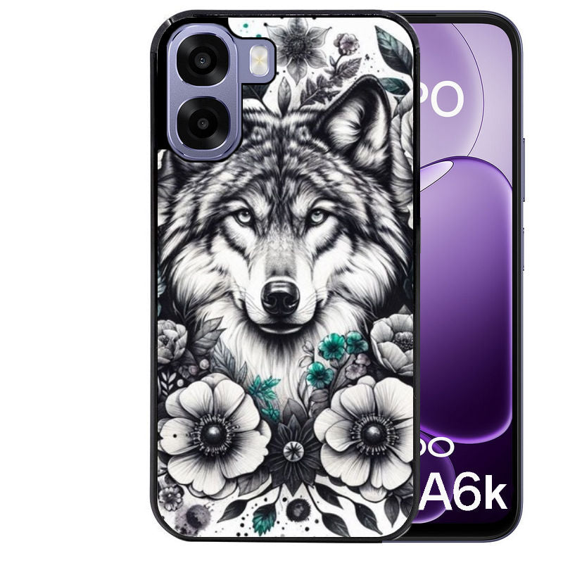 Coque pour Oppo A6 A6 A6K loup et fleur