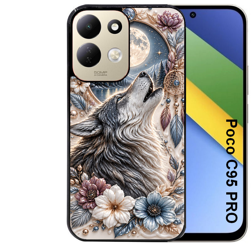Coque pour POCO C95 PRO loup et lune