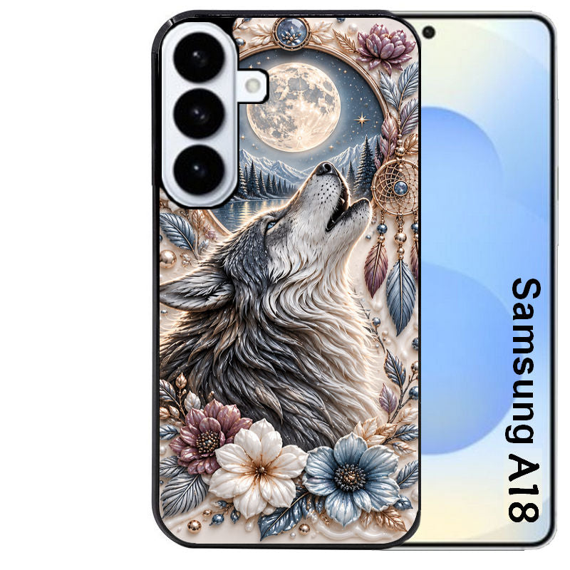 Coque pour Galaxy A08 A18 A28 A38 A58 loup et lune