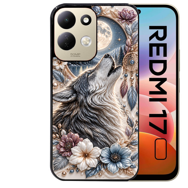 Coque pour Redmi 17 et 17C 4G 5G loup et lune