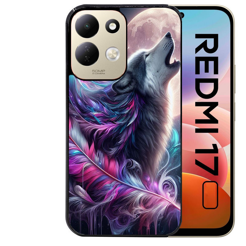 Coque pour Redmi 17 et 17C 4G 5G loup et plume