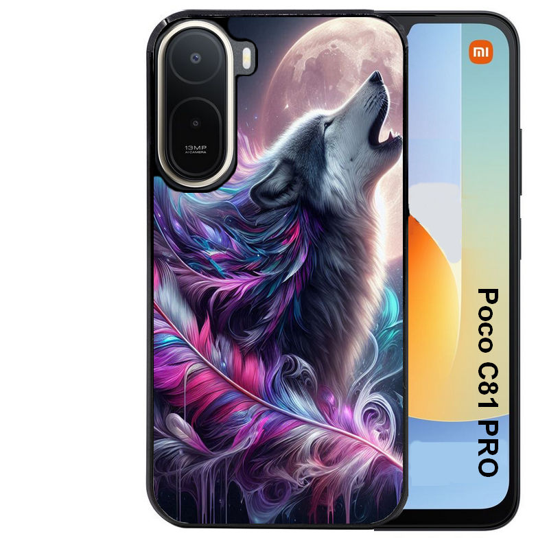 Coque pour POCO C81 PRO loup et plume