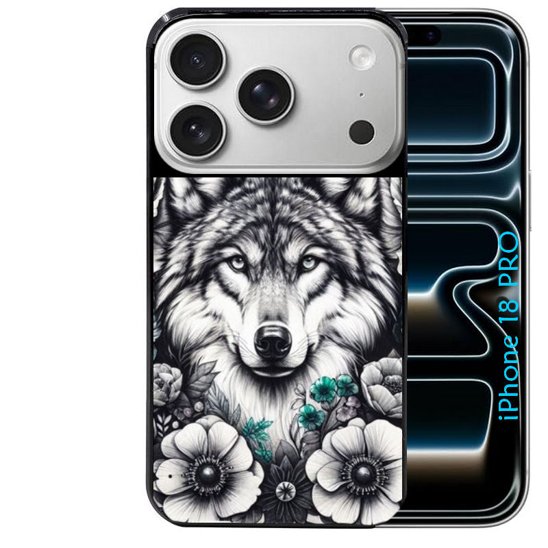 Coque pour Iphone 18 / PRO / PRO MAX / 18E loup et fleur