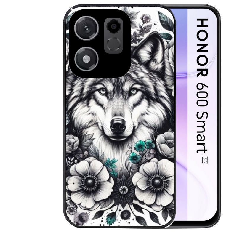 Coque pour Honor 600 SMART loup et fleur