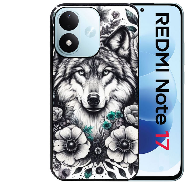 Coque pour Redmi Note 17 et PRO 4G 5G Max loup et fleur