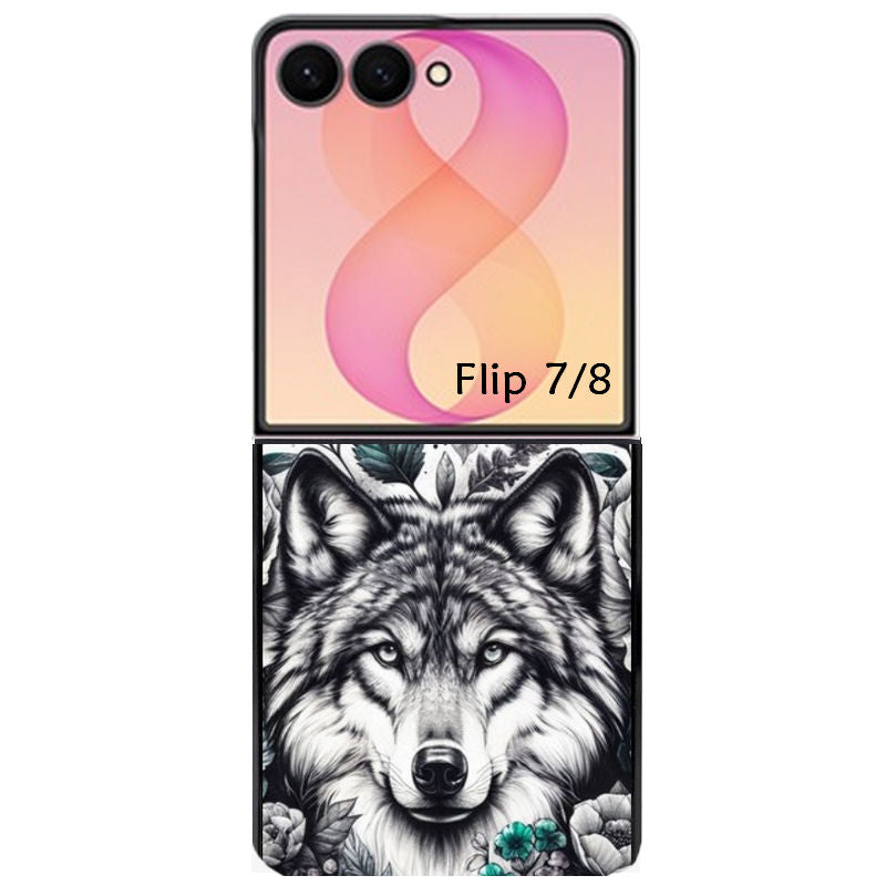 Coque pour Z FLIP 6 7 8 loup et fleur