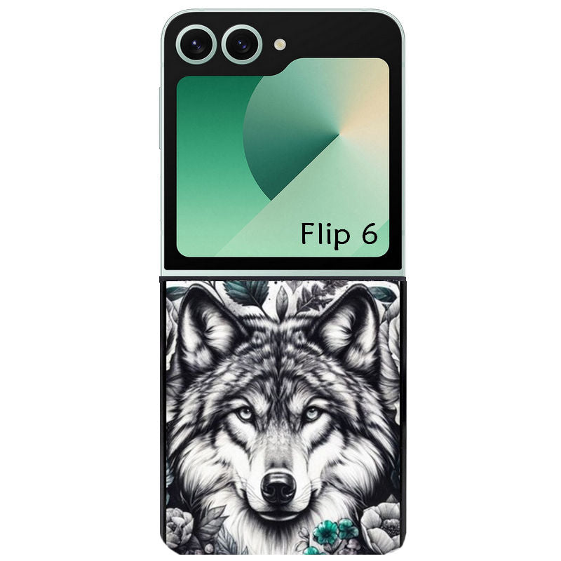 Coque pour Z FLIP 6 7 8 loup et fleur