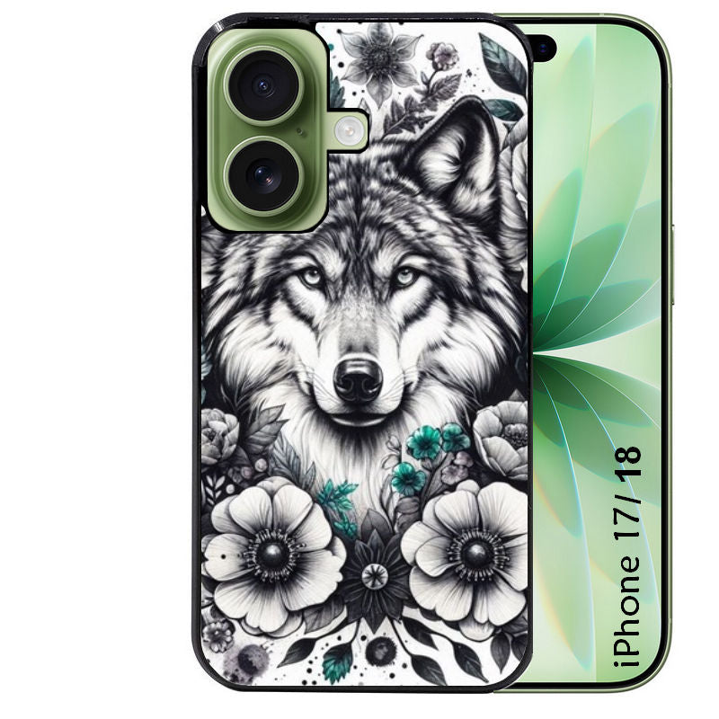 Coque pour Iphone 18 / PRO / PRO MAX / 18E loup et fleur