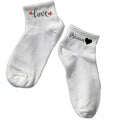 Chaussette courte personnalisée love disponible en blanc, rose, vert, jaune, violet et bleu