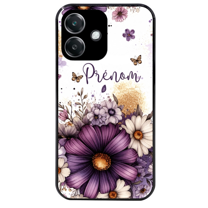 Coque noire taperso pour OPPO A40 avec motif fleur violette personnalisee protection antichoc personnalisée