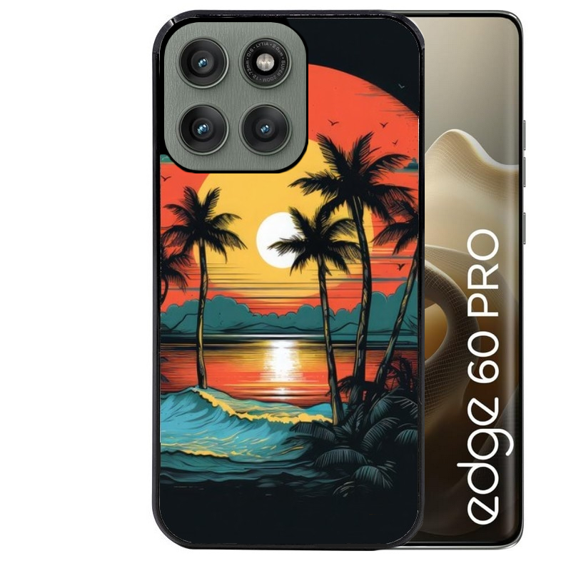 Coque noire taperso pour Moto Edge 60 et Neo Fusion Pro avec motif hawaii palmier protection antichoc personnalisée