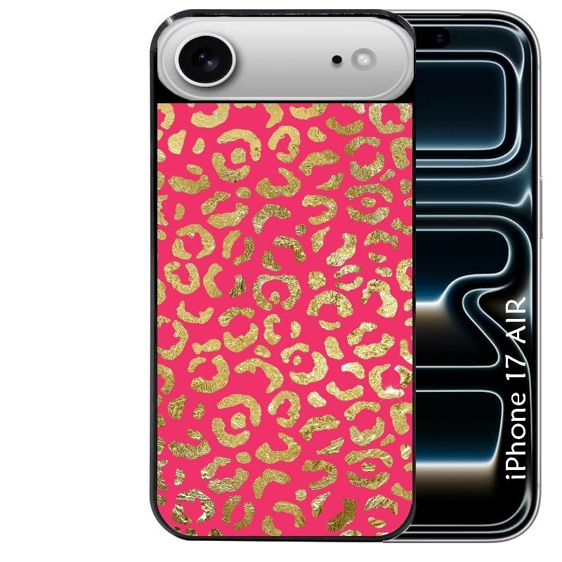 Coque noire taperso pour Iphone 17 17E AIR MAX PRO avec motif leopard fuschia protection antichoc personnalisée