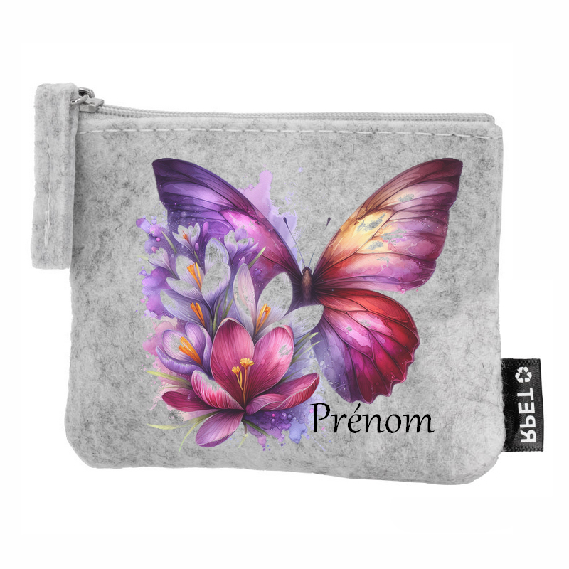 Porte monnaie personnalisé papillon pastel en feutrine en feutrine