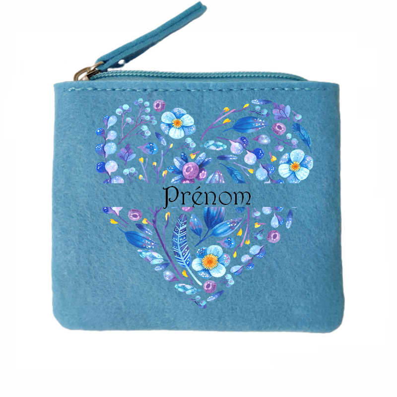 Porte monnaie personnalisé coeur fleur en feutrine en feutrine