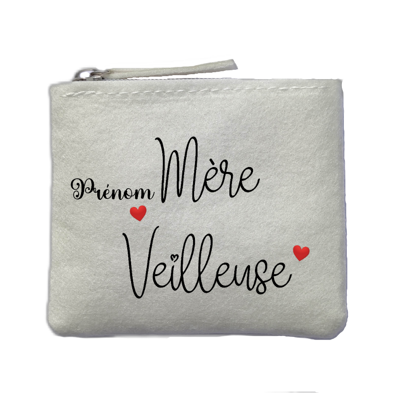 Porte monnaie personnalisé maman merveilleuse coeur ivoire en feutrine en feutrine ivoire