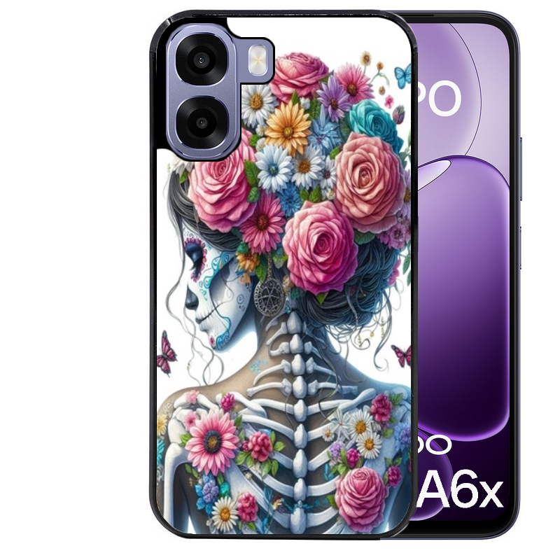Coque noire taperso pour OPPO A6 A6X 4G et 5G avec motif tete de mort calavera papillon protection antichoc personnalisée