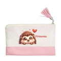 Pochette personnalisée motif herisson cœur en toile et simili cuir personnalisée
