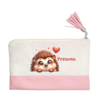 Pochette personnalisée motif herisson cœur en toile et simili cuir personnalisée