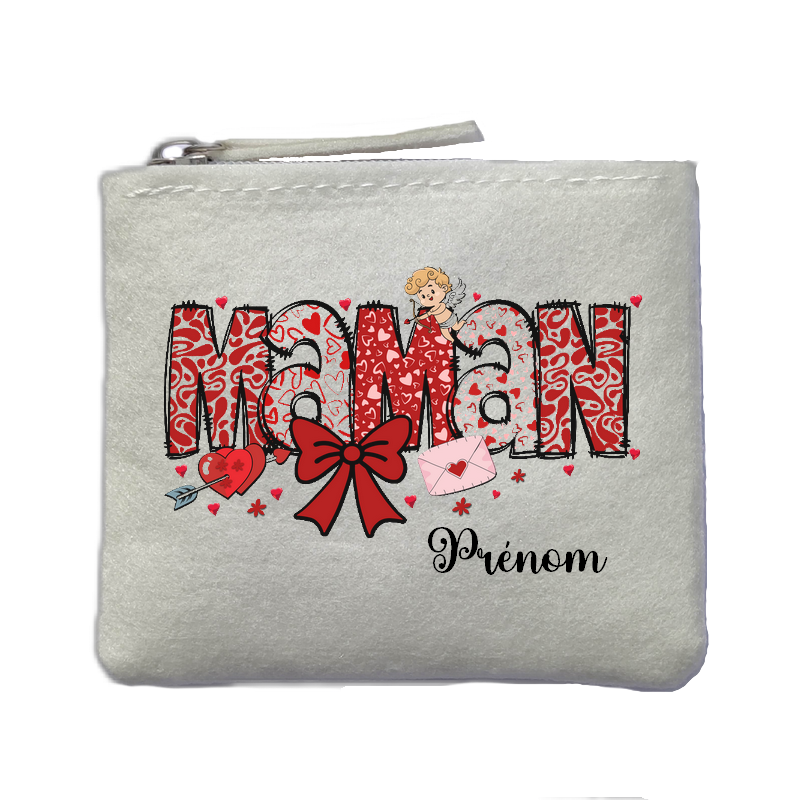 Porte monnaie personnalisé maman coeur ivoire en feutrine en feutrine ivoire