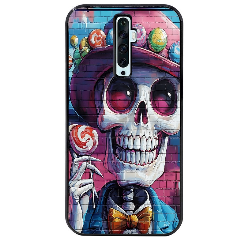 Coque noire taperso pour OPPO Reno 2 et 2Z avec motif tete de mort tag protection antichoc personnalisée