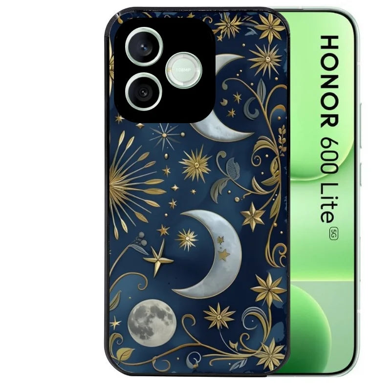 Coque noire pour Honor 600 LITE avec motif lune et etoile protection antichoc personnalisée