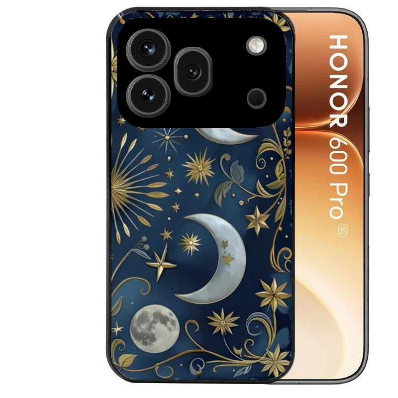 Coque noire taperso pour Honor 600 et 600 PRO avec motif lune et etoile protection antichoc personnalisée