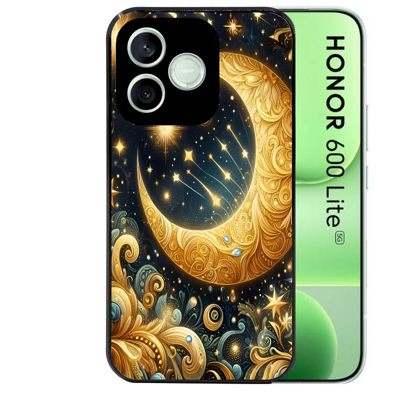 Coque noire pour Honor 600 LITE avec motif lune astre protection antichoc personnalisée
