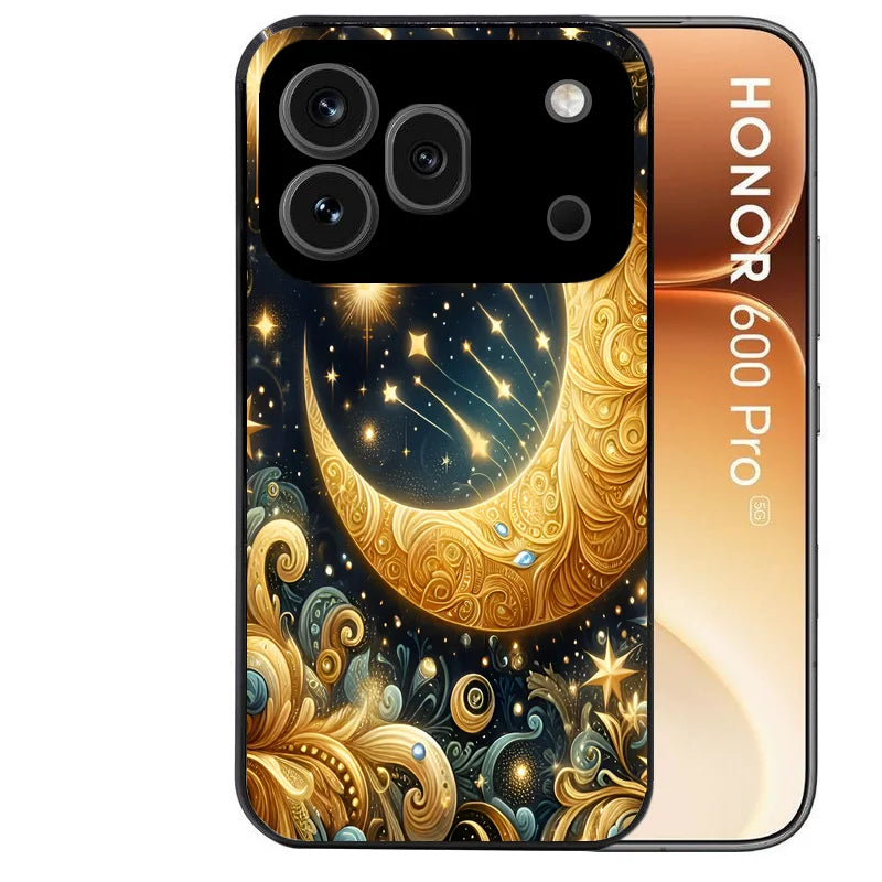 Coque noire taperso pour Honor 600 et 600 PRO avec motif lune astre protection antichoc personnalisée
