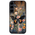 Coque noire taperso pour galaxy A06 A16 A26 A36 A56 avec motif bois et papillon 2 protection antichoc personnalisée