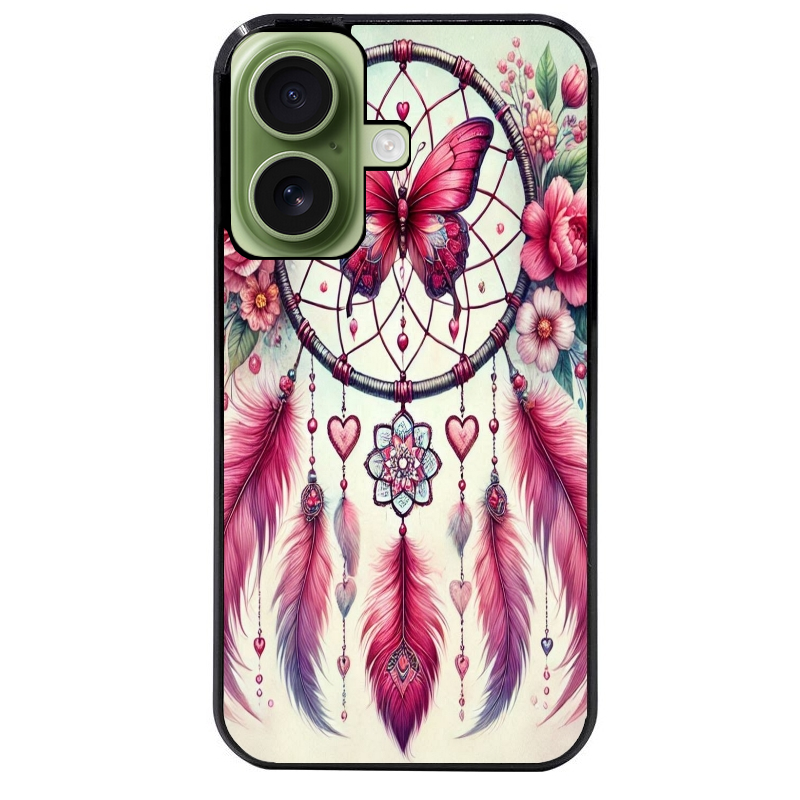 Coque noire taperso pour Iphone 16 16E PLUS MAX PRO avec motif dreamcatcher et papillon protection antichoc personnalisée