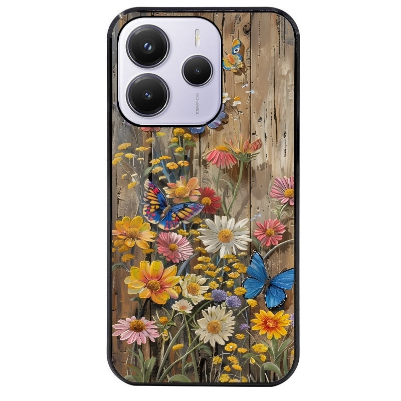 Coque noire taperso pour Redmi Note 14 et PRO PLUS 4G 5G avec motif bois et papillon 1 protection antichoc personnalisée