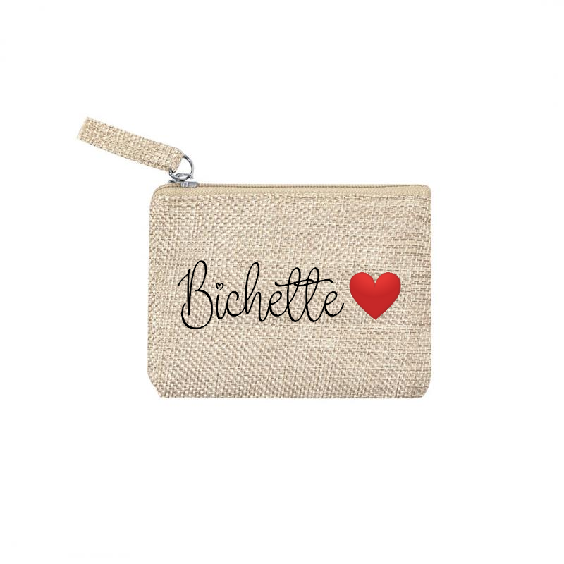 Pochette motif bichette et cœur en toile et simili cuir