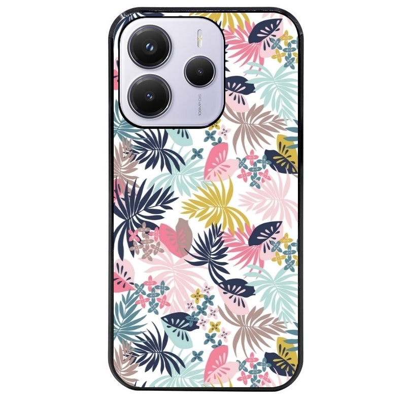 Coque noire taperso pour Redmi Note 14 et PRO PLUS 4G 5G avec motif jungle et fleur rose protection antichoc personnalisée