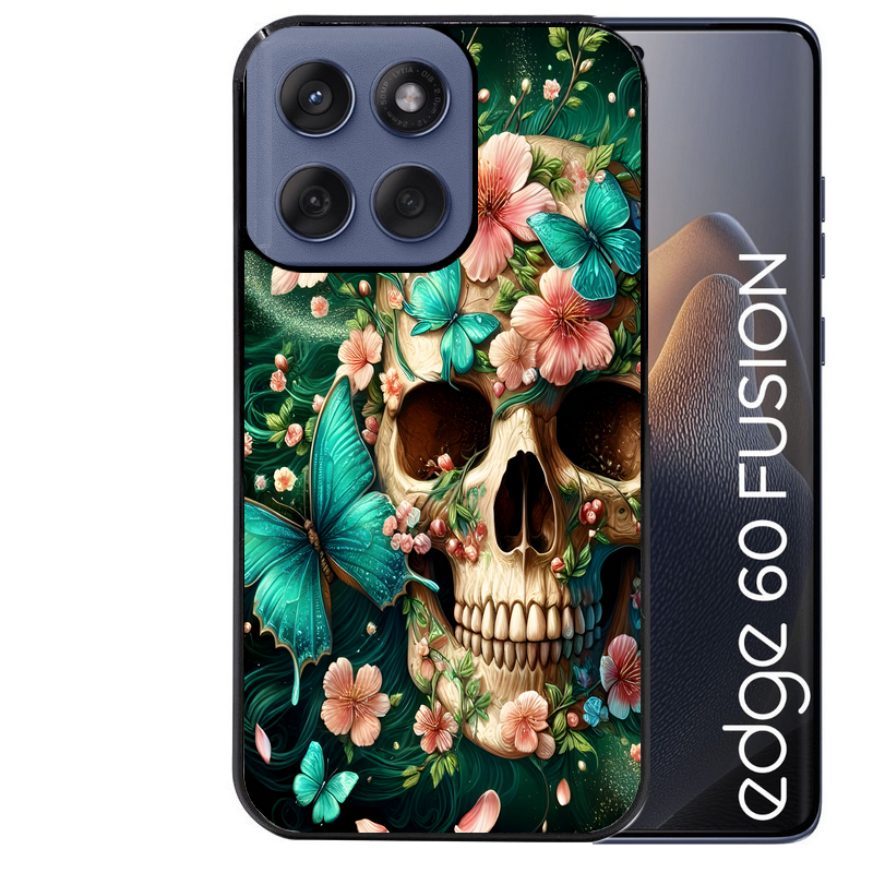 Coque noire taperso pour Moto Edge 60 et Neo Fusion Pro avec motif tete de mort skull printemps protection antichoc personnalisée