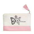 Pochette personnalisée motif femme papillon en toile et simili cuir personnalisée