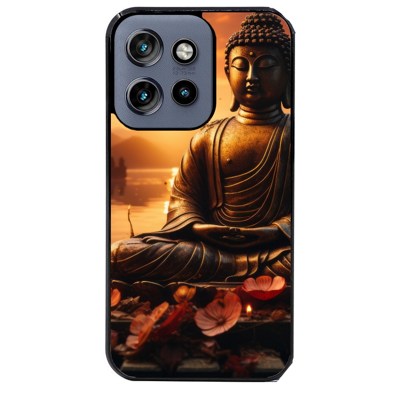 Coque noire taperso pour Moto Edge 60 et Neo Fusion Pro avec motif bouddha et soleil protection antichoc personnalisée